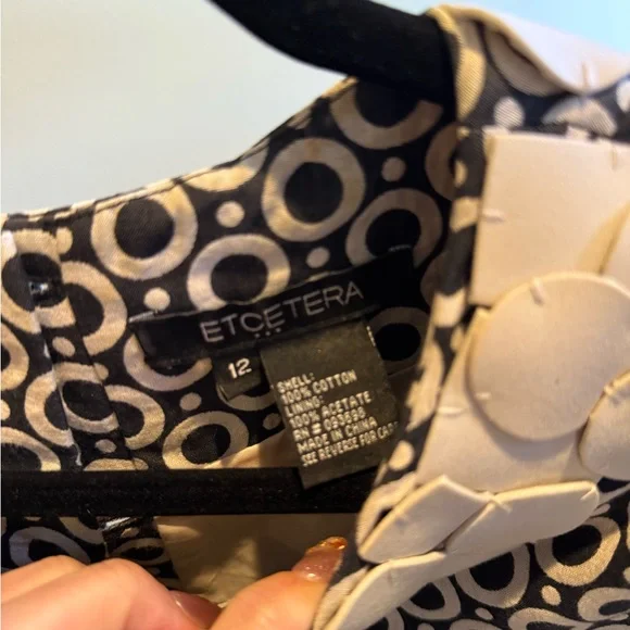 Etcetera by Carlisle Navy/Cream Cap Sleeve Shift Dress size 14/Large - Picture 7 of 9